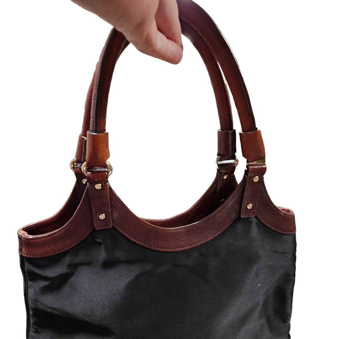 Kate Spade New York Black Nylon Shoulder Bag with Brown Leather Accents