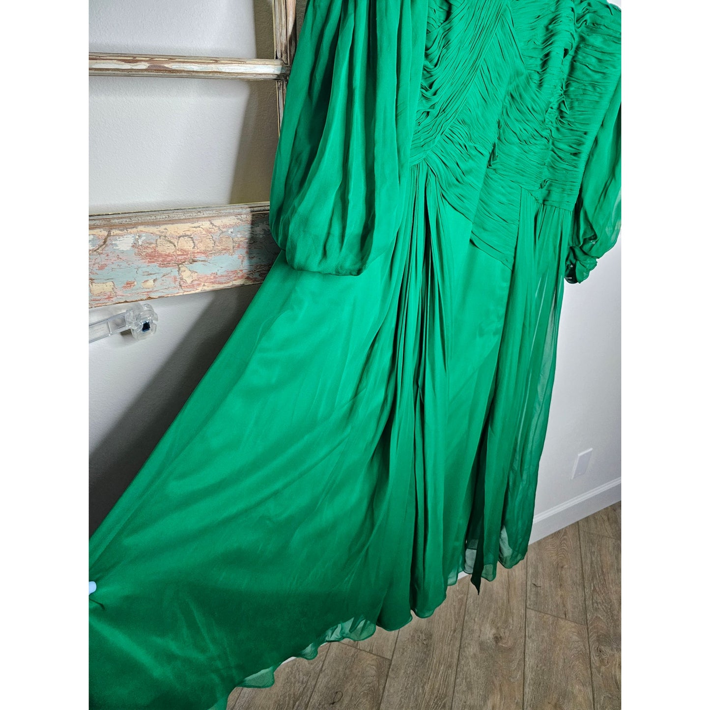 Plus size Woman's Formal Dress Green Silk Off the shoulder Dress 22W