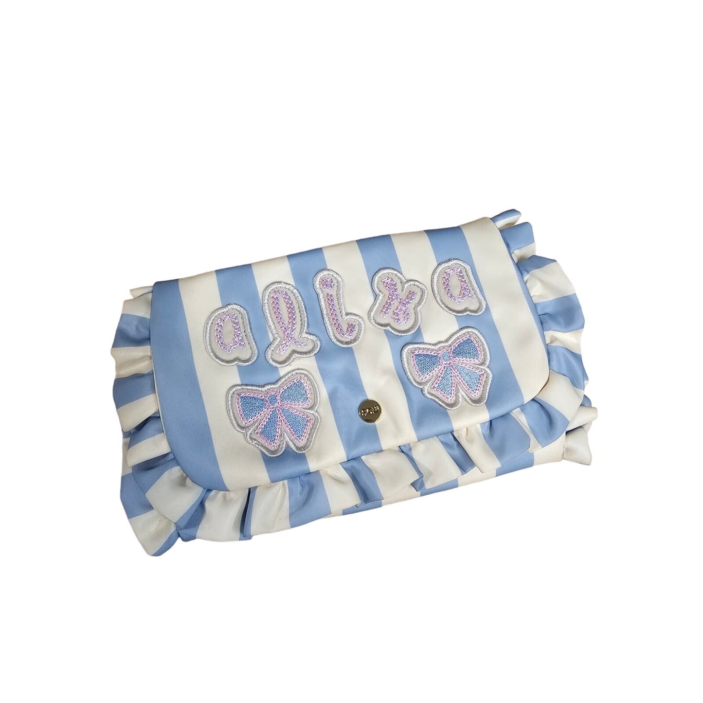 Stoney Clover Lane Personalized ALISA Ruffle Jewelry Roll Blue Strip gift