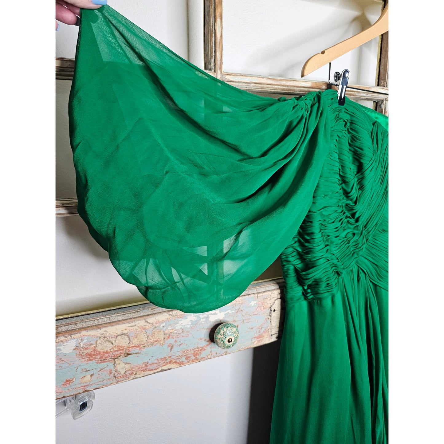 Plus size Woman's Formal Dress Green Silk Off the shoulder Dress 22W