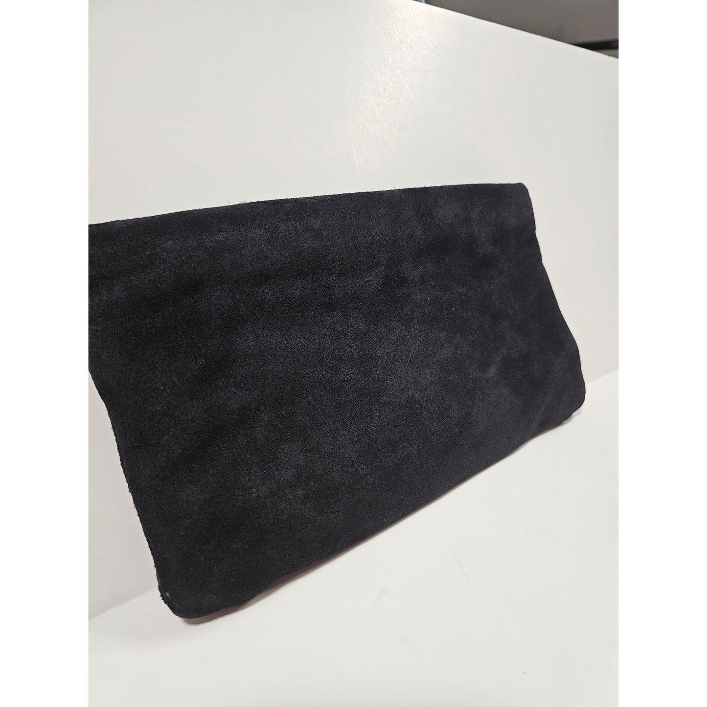 Vintage Clutch Black Suede with metal zipper and Copper strap
