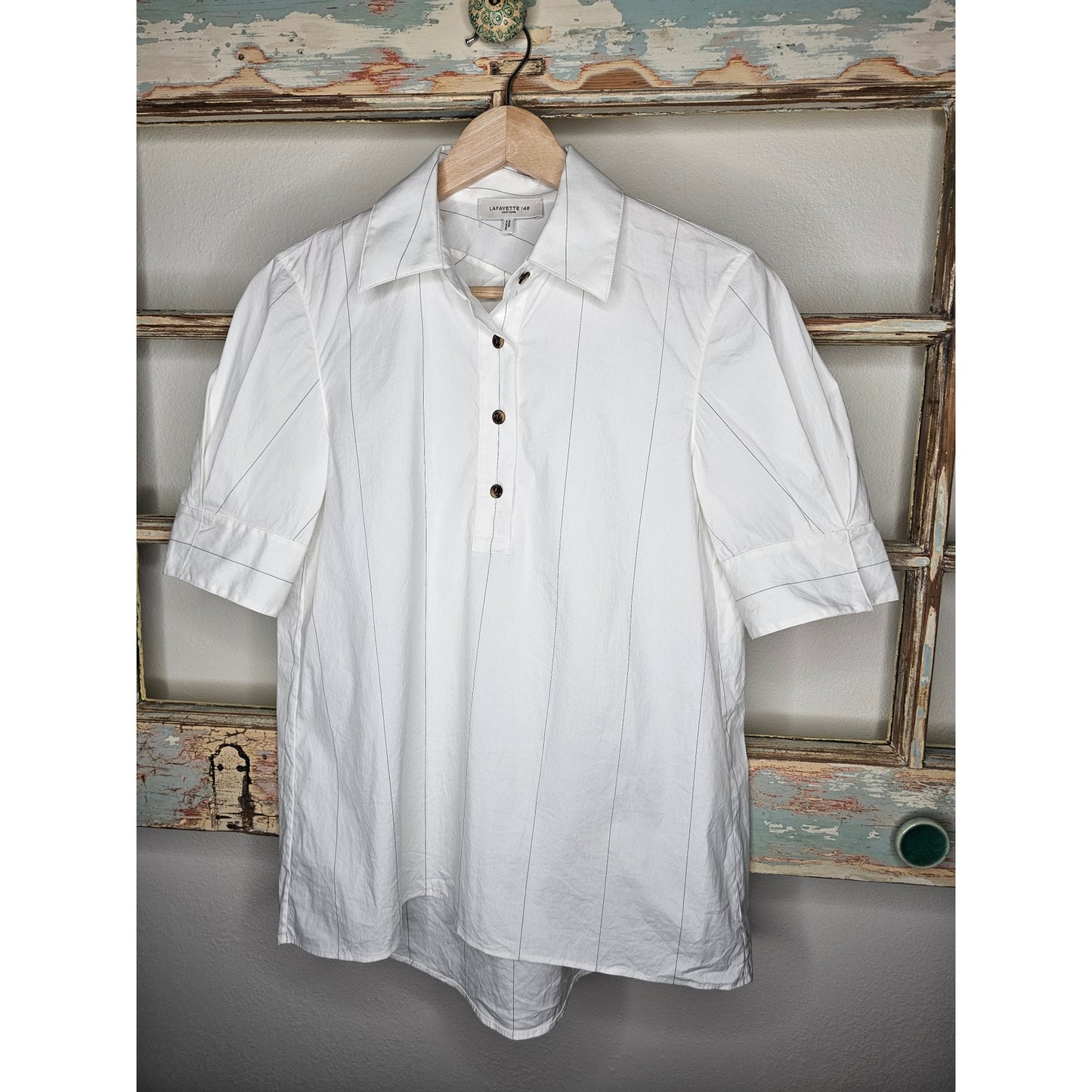 Lafayette 148 New York White Tailored short sleeve Boyd Blouse size XS