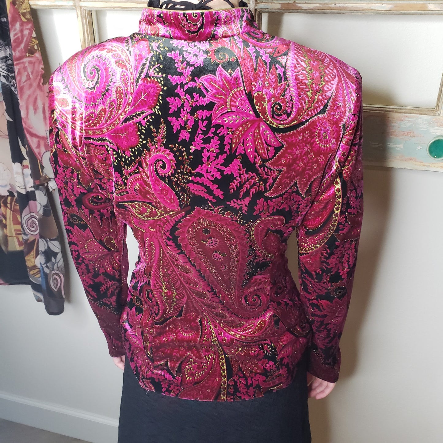 Vintage R & K Evening velvet button down fitted jacket ladies size small