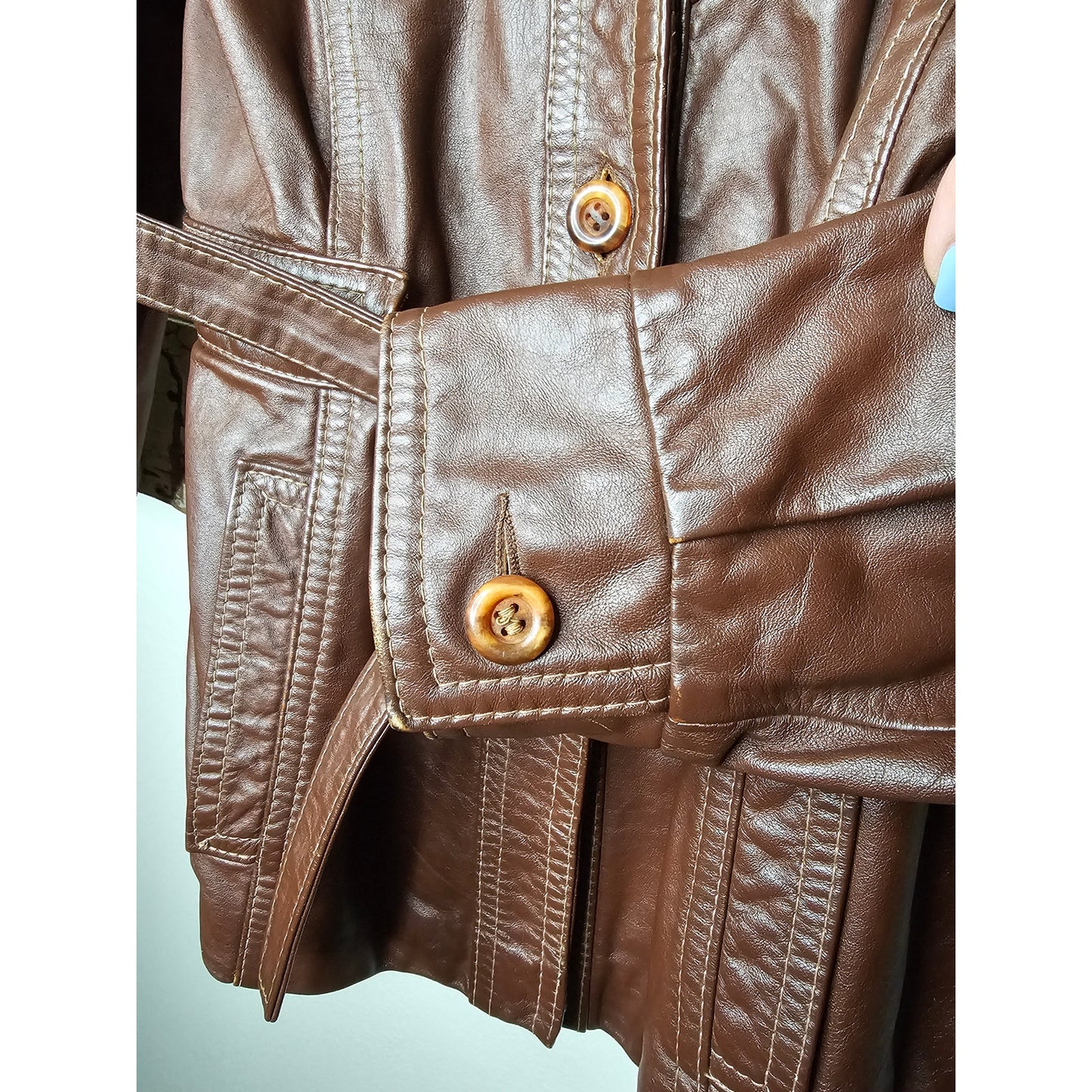 Vintage Leather Belted Dark Brown Jacket Ladies Size Small