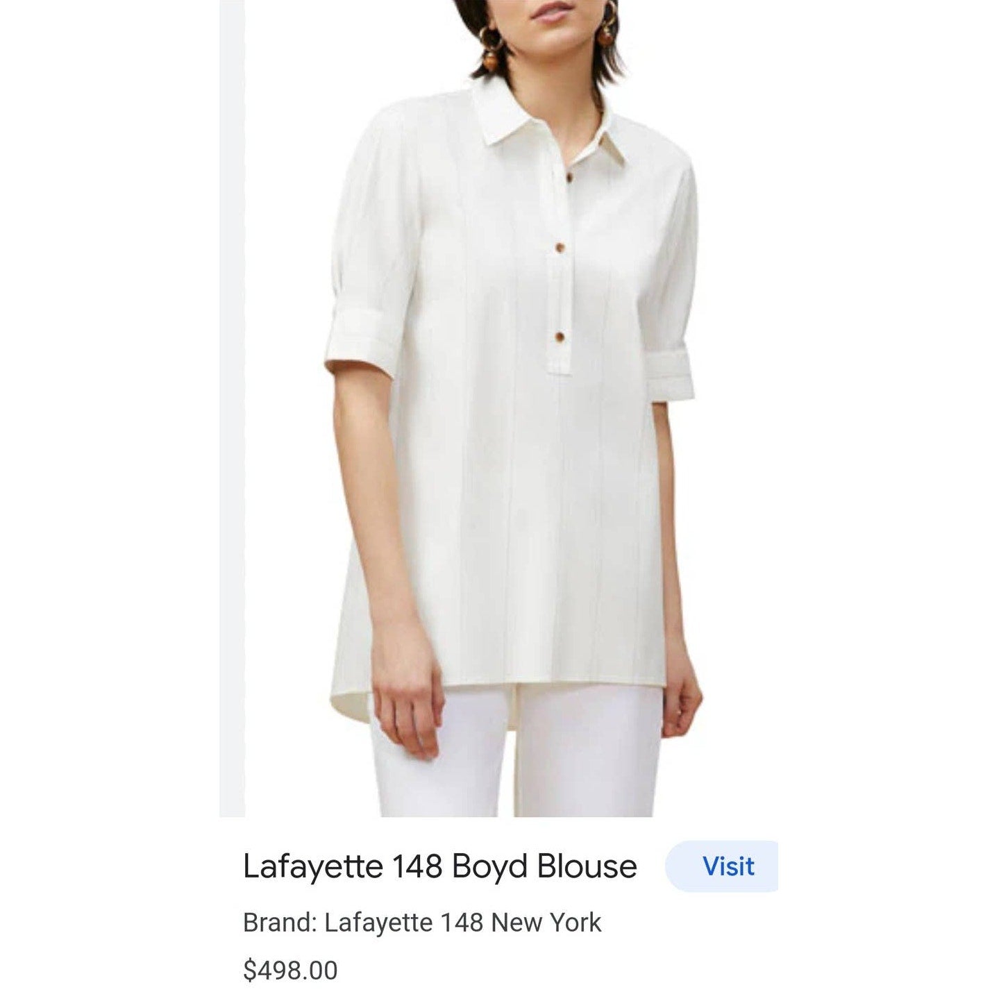 Lafayette 148 New York White Tailored short sleeve Boyd Blouse size XS
