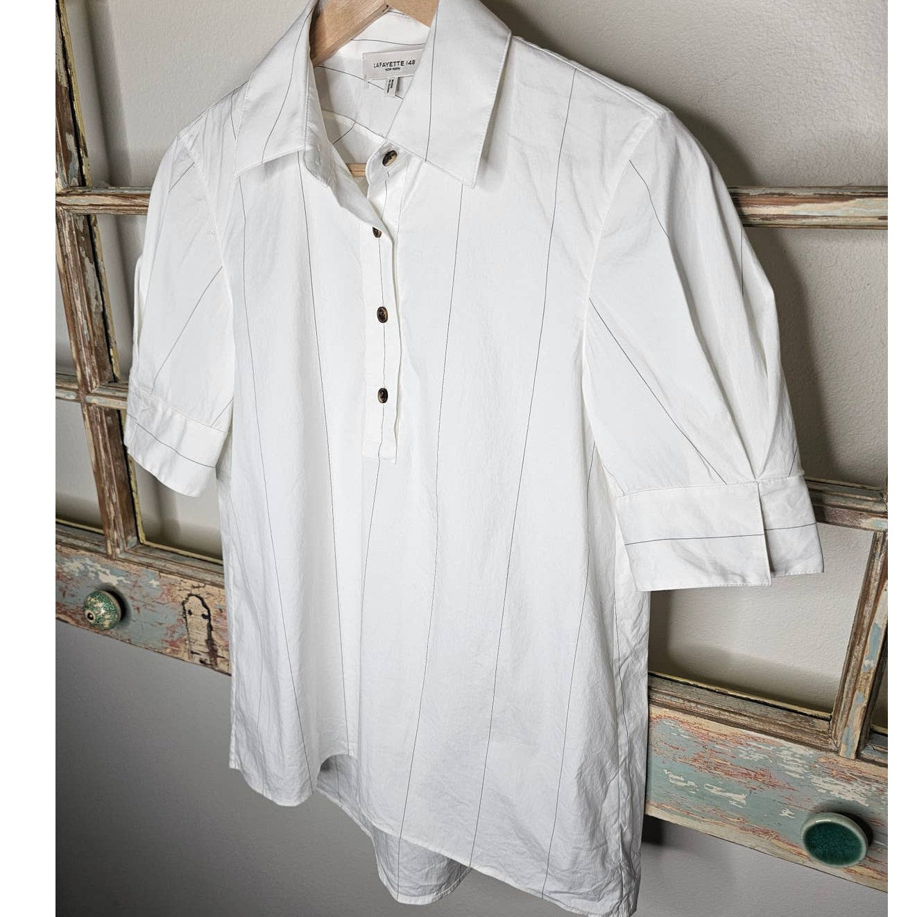 Lafayette 148 New York White Tailored short sleeve Boyd Blouse size XS