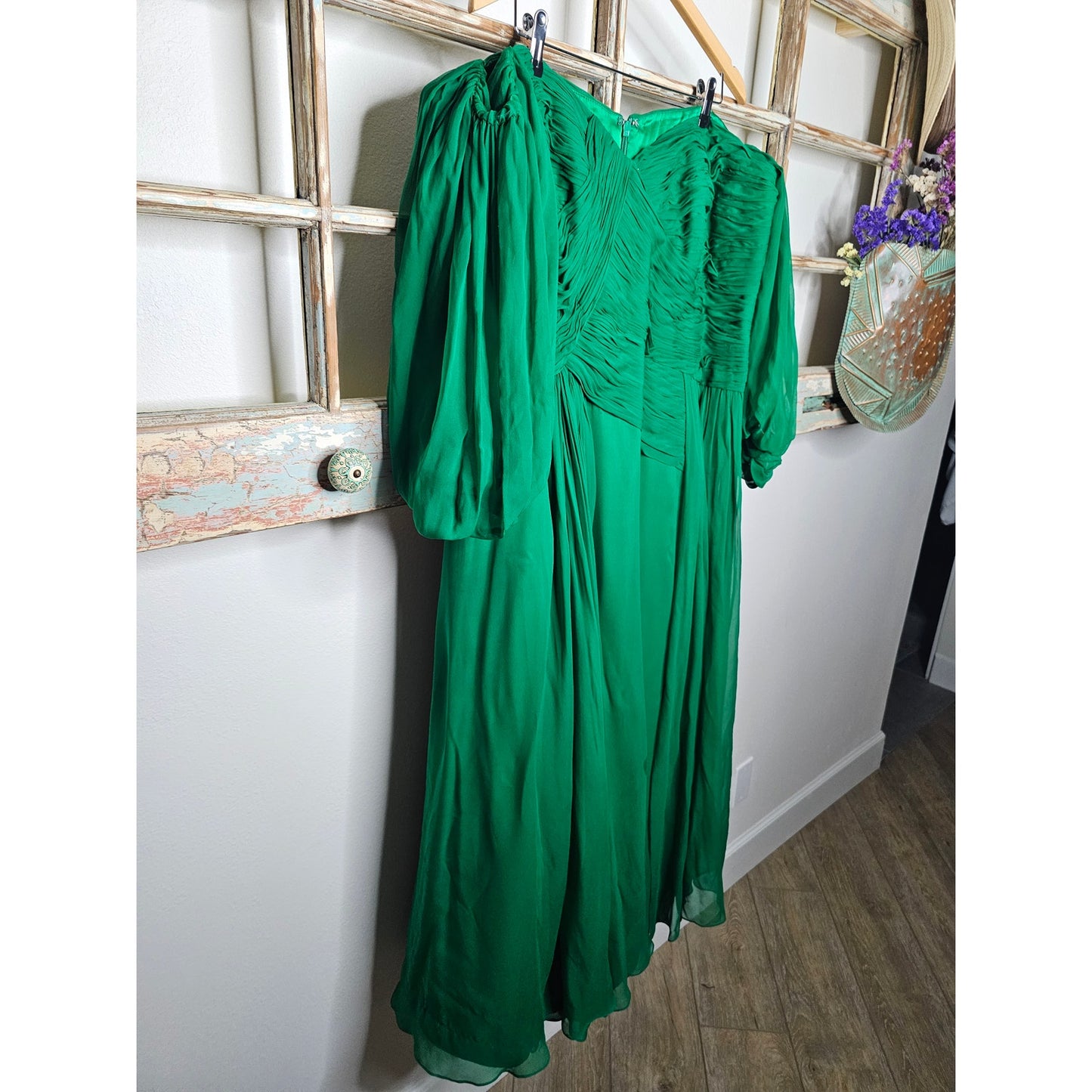 Plus size Woman's Formal Dress Green Silk Off the shoulder Dress 22W