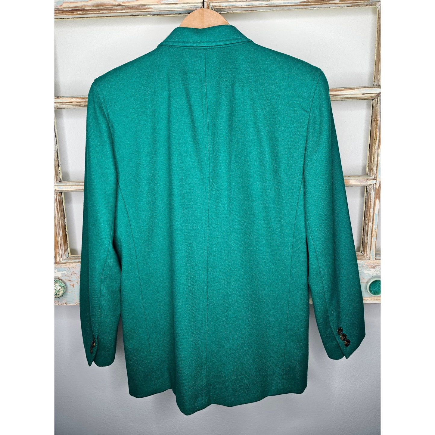 Vintage Liz Wear Blazer Green Wool Ladies Button Front with Pockets size 4