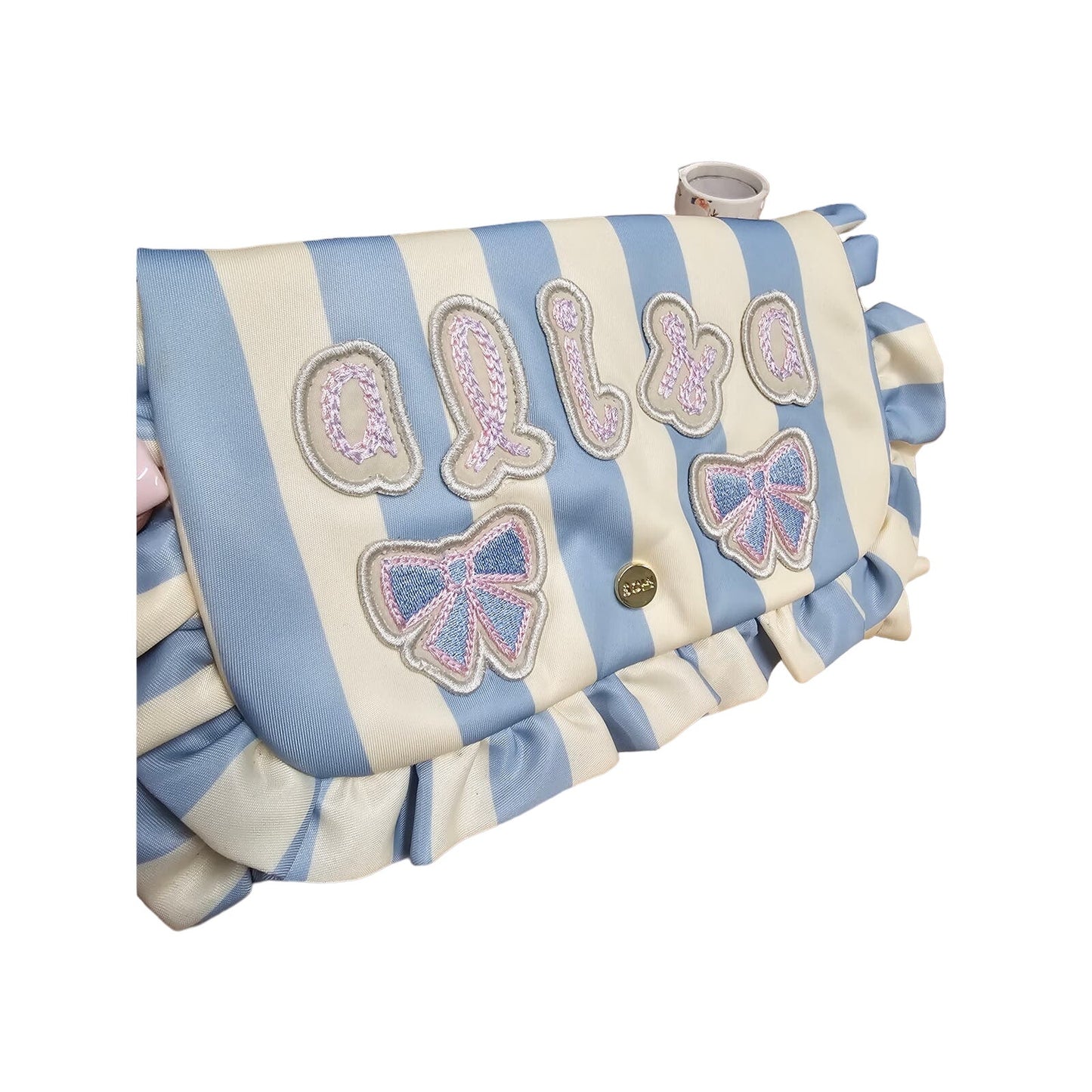 Stoney Clover Lane Personalized ALISA Ruffle Jewelry Roll Blue Strip gift