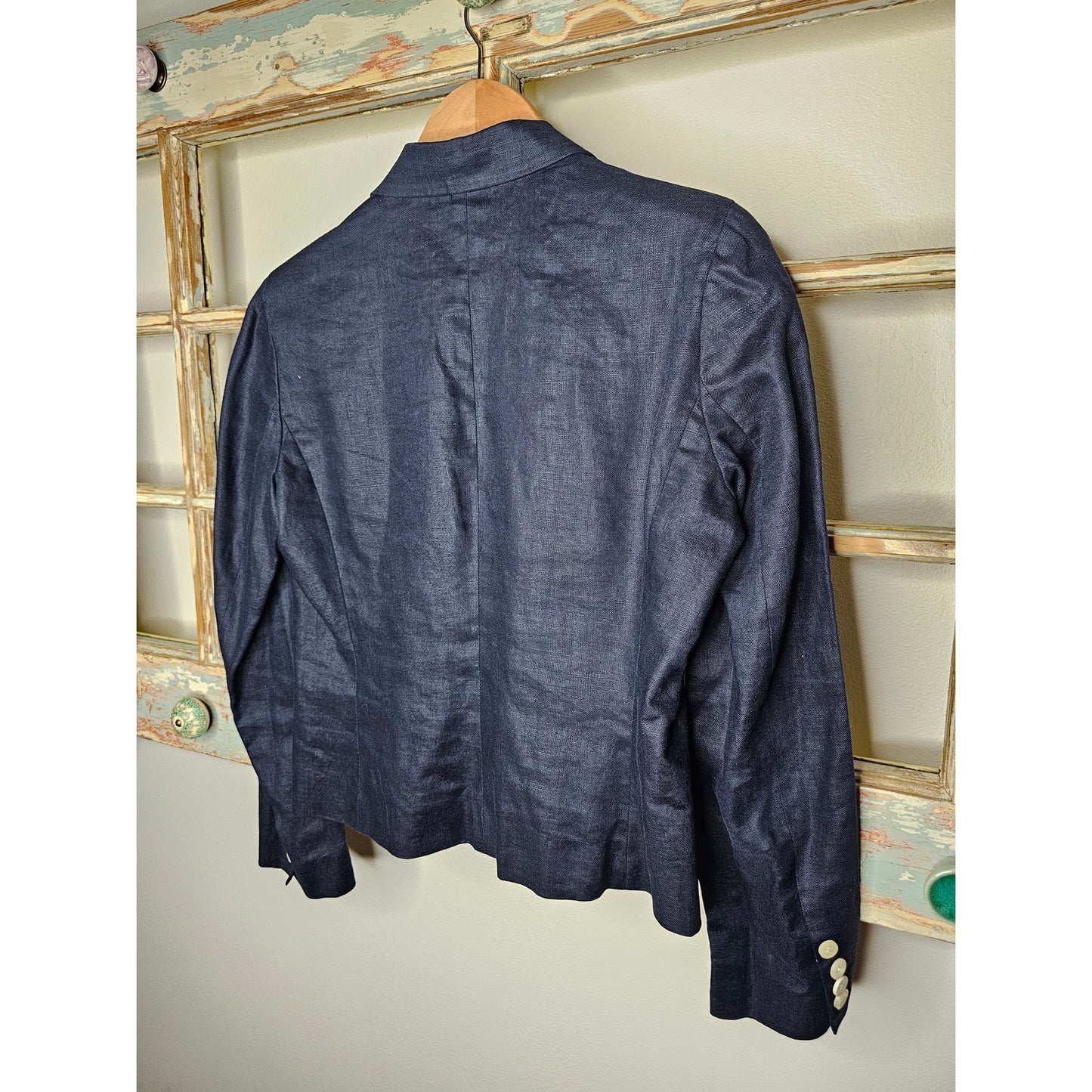 Ralph Lauren Linen Navy Blazer Button Front Ladies 10P