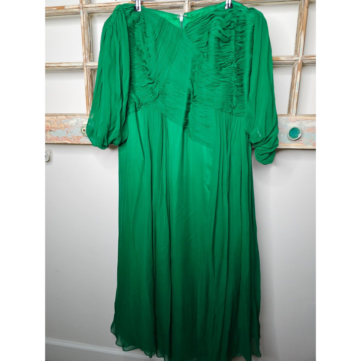 Plus size Woman's Formal Dress Green Silk Off the shoulder Dress 22W