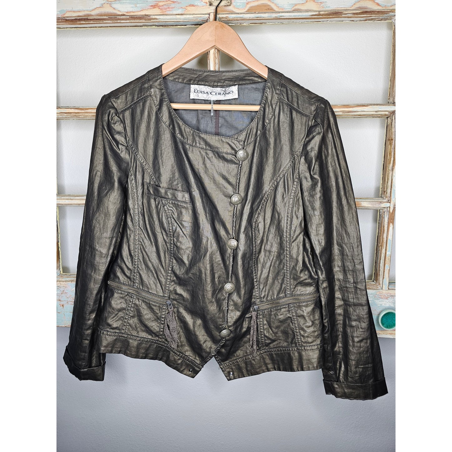Luisa Cerano Linen Blend Button Up Jacket size 12