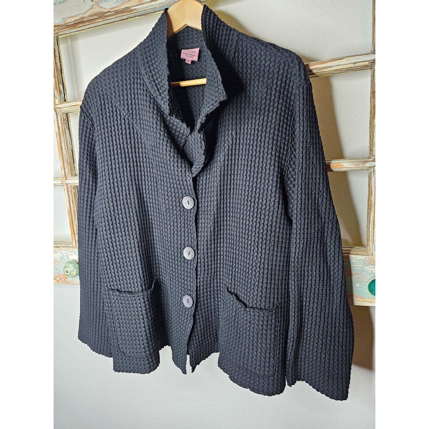 Waffle Knit Button Up Cotton Jacket By Focus Ladies Size Small