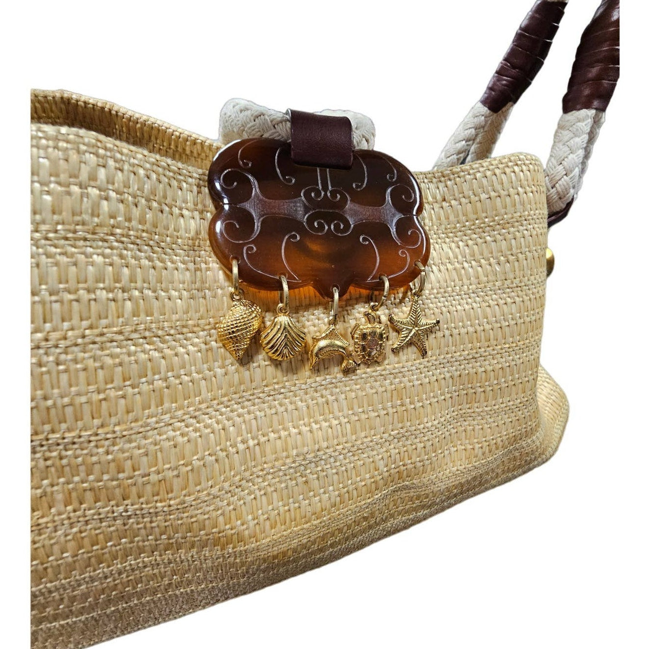 Via Spiga Straw & Leather Shoulder Bag Summer Neutral