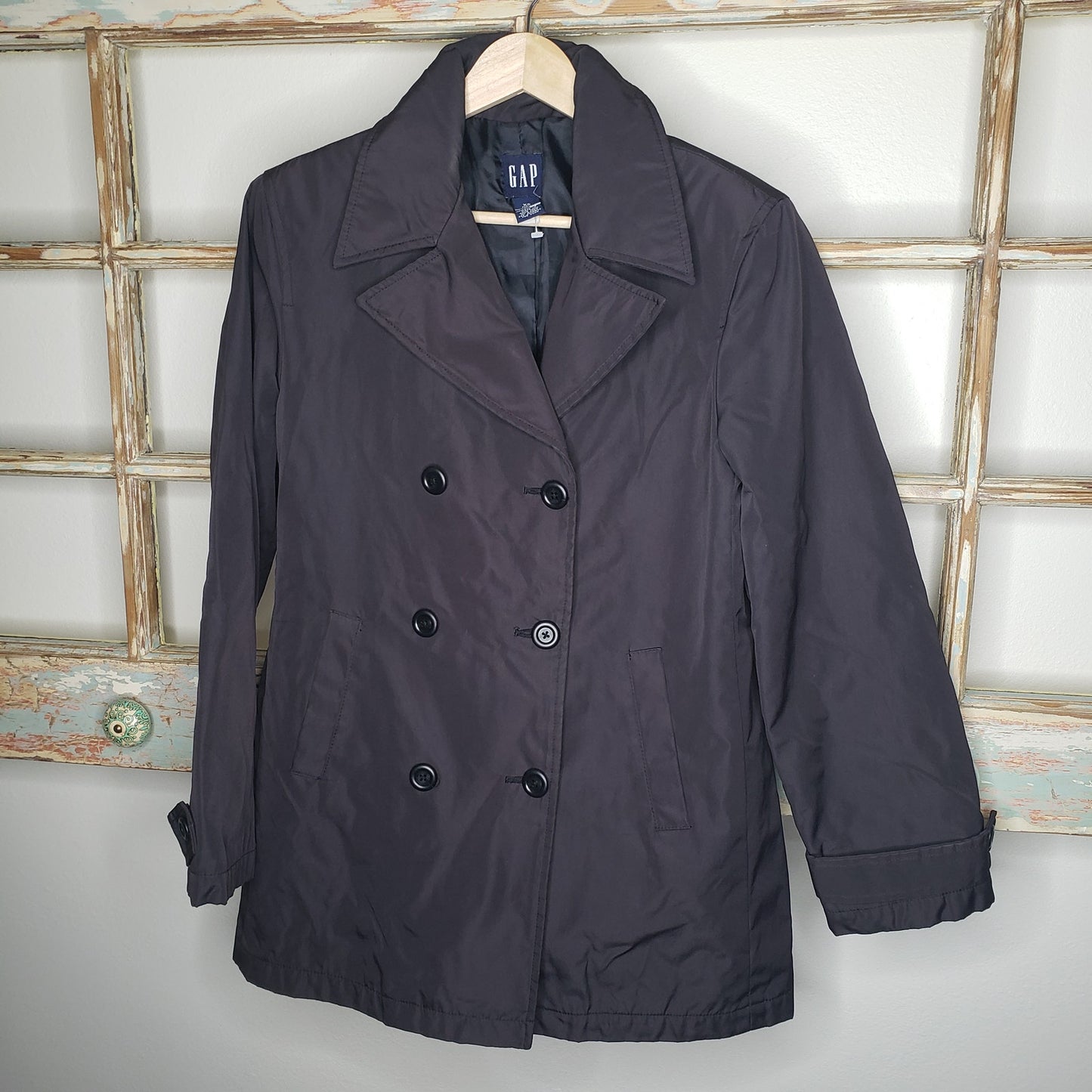 Gap NWOT Black Sporty Double-Breasted Raincoat size XS