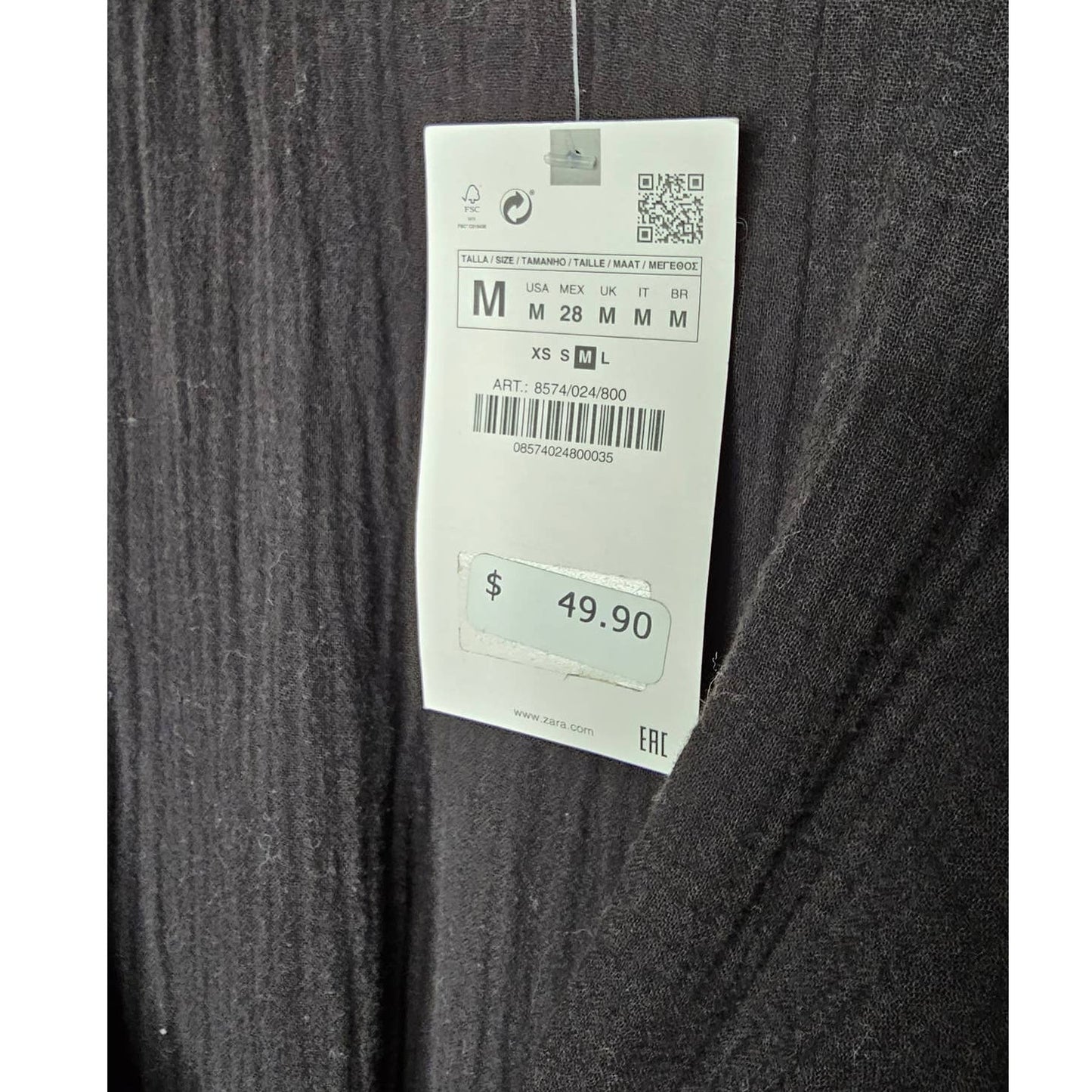 NWT Zara black Long Sleeve Cotton Gauzy Dress Ladies size Medium