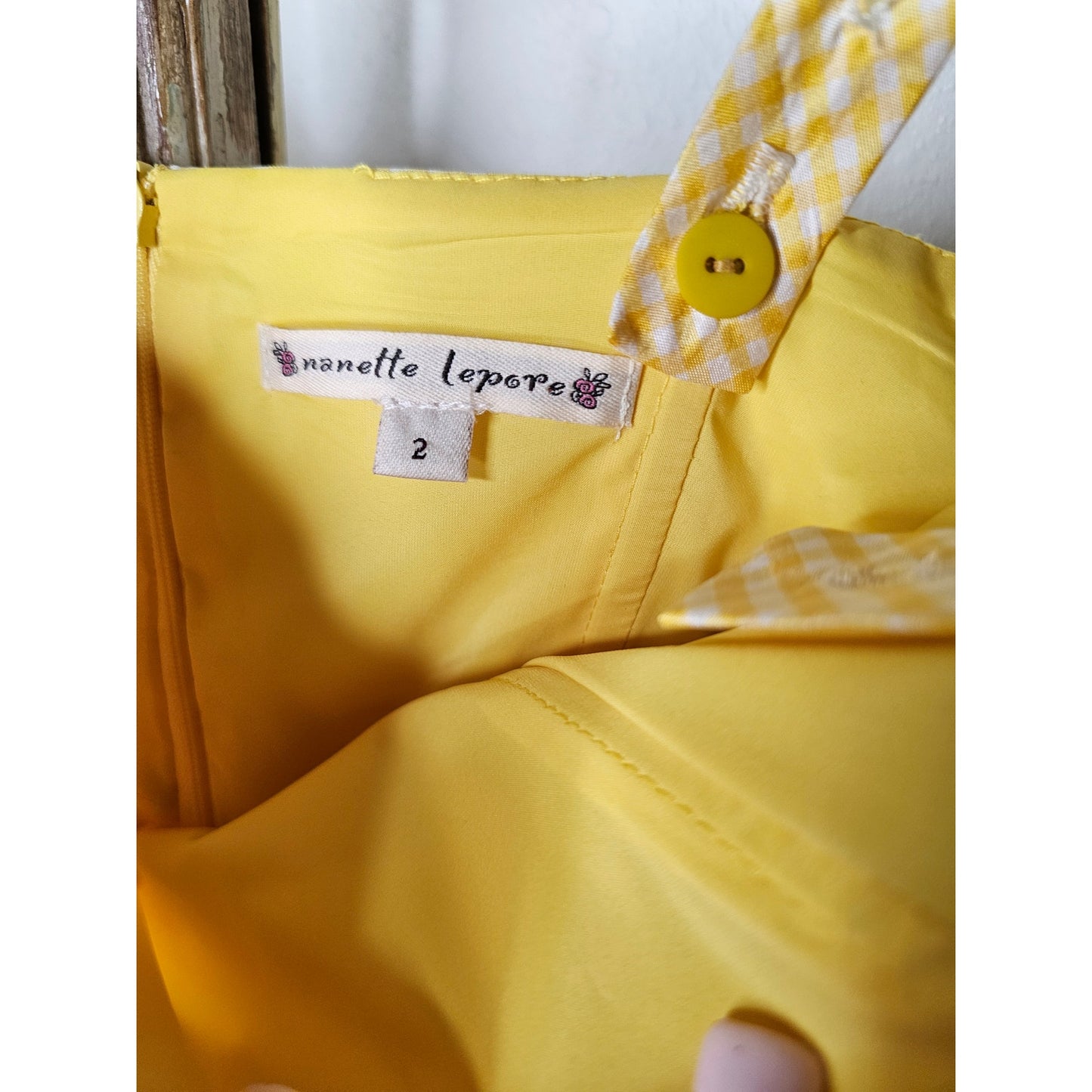 Nanette Lapore 100% Silk Yellow Gingham Bow Dress Size 2