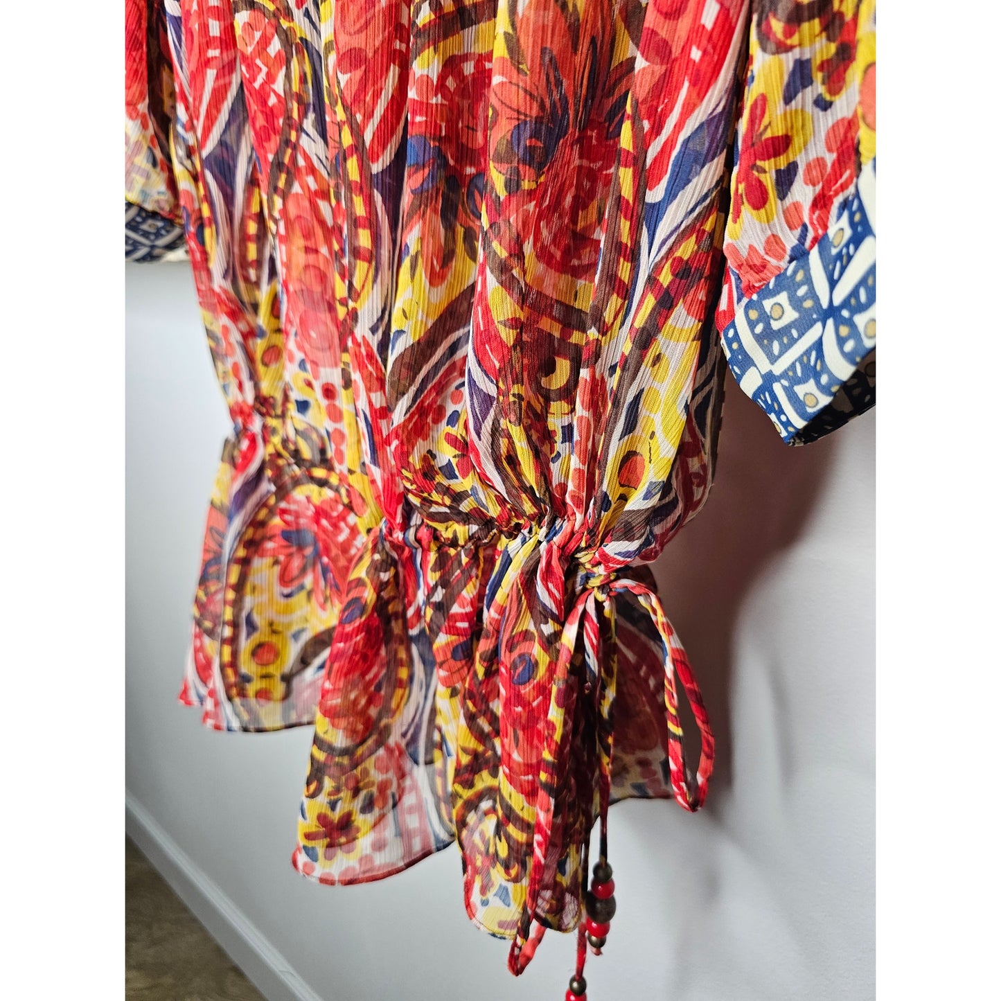 Nine West Vibrant Sheer Drawstring Scoop neck blouse size 2X
