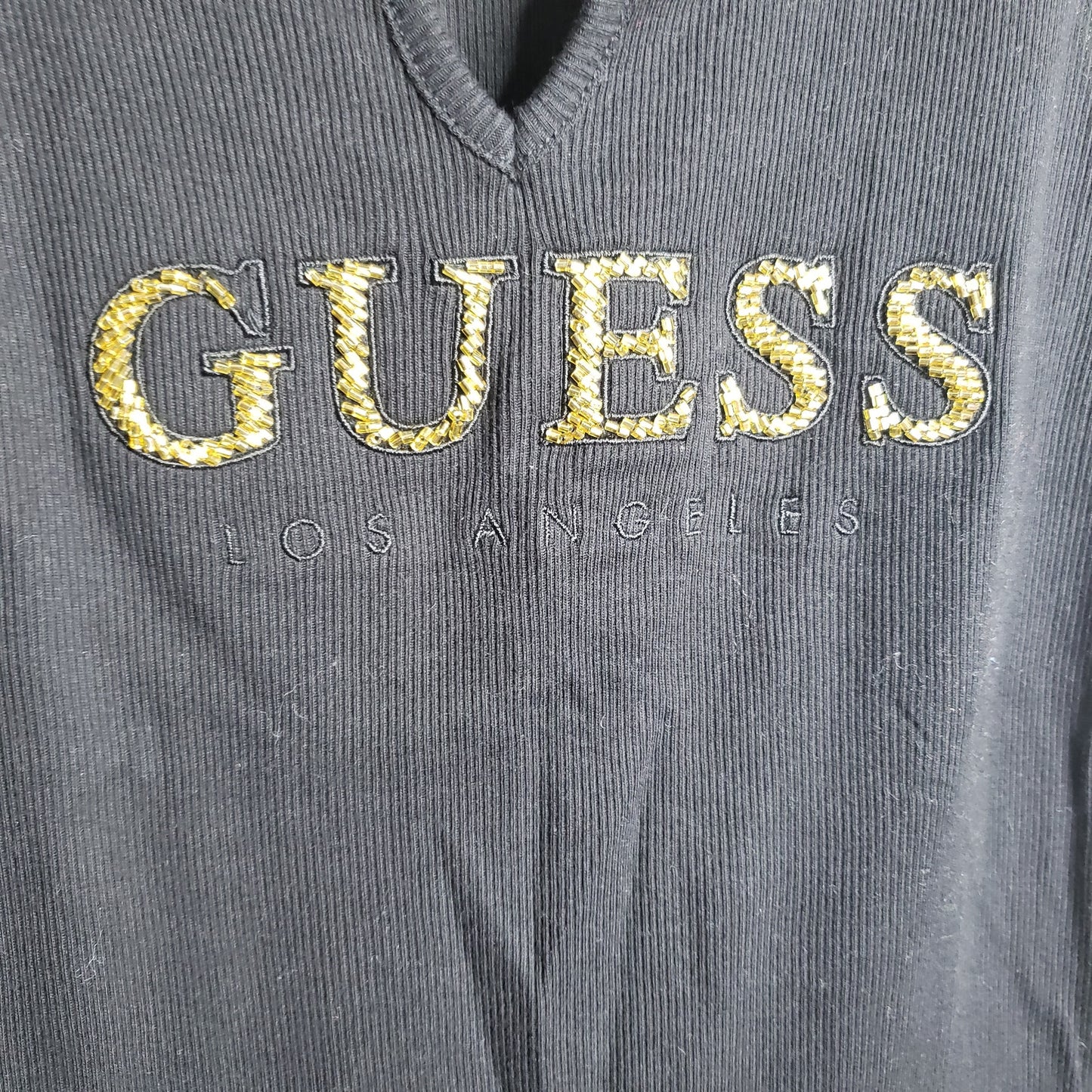 NWT GUESS in gold Logo Black Tank ladies size small