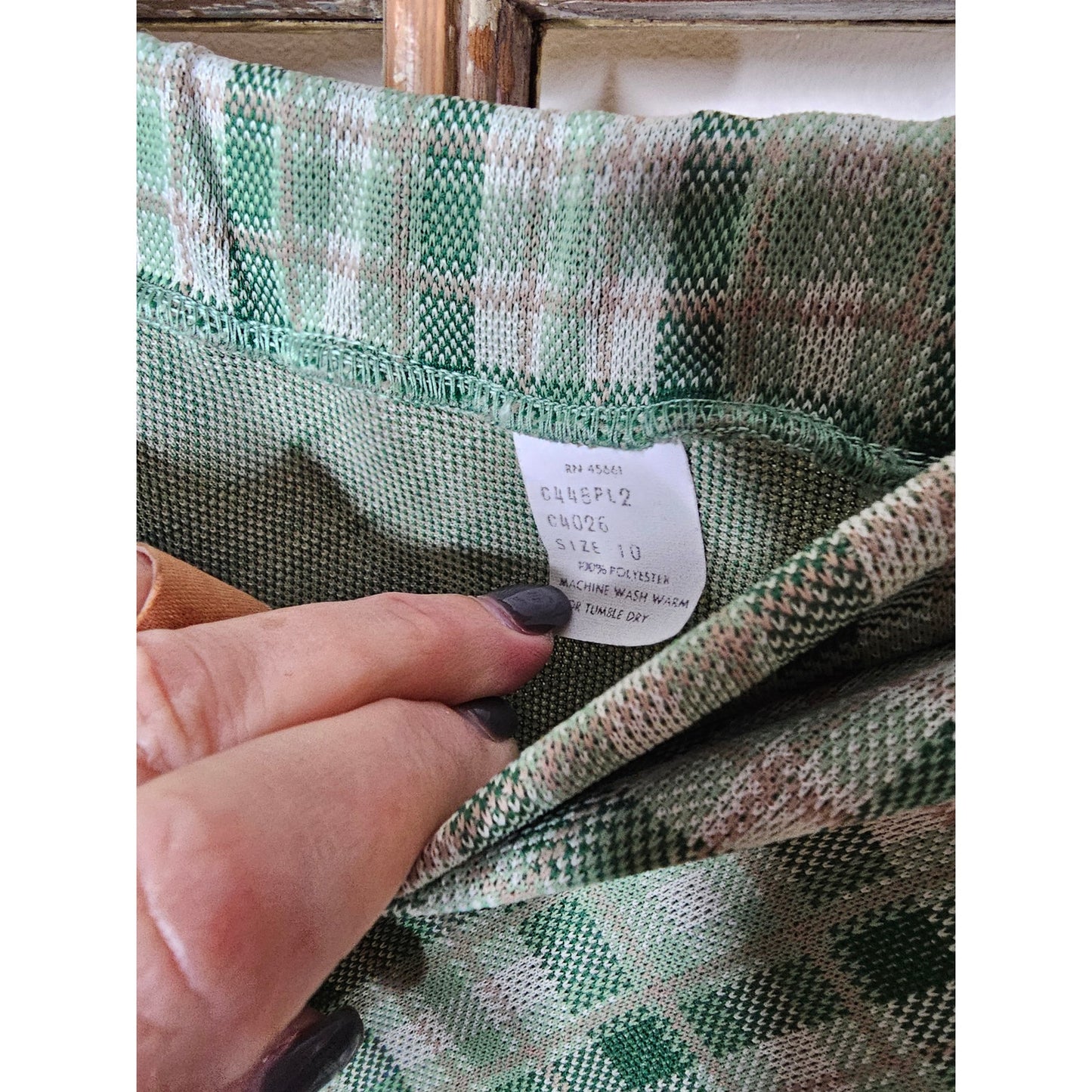 Retro Polyester 70's Skirt and Blazer Green Plaid Set Size 10