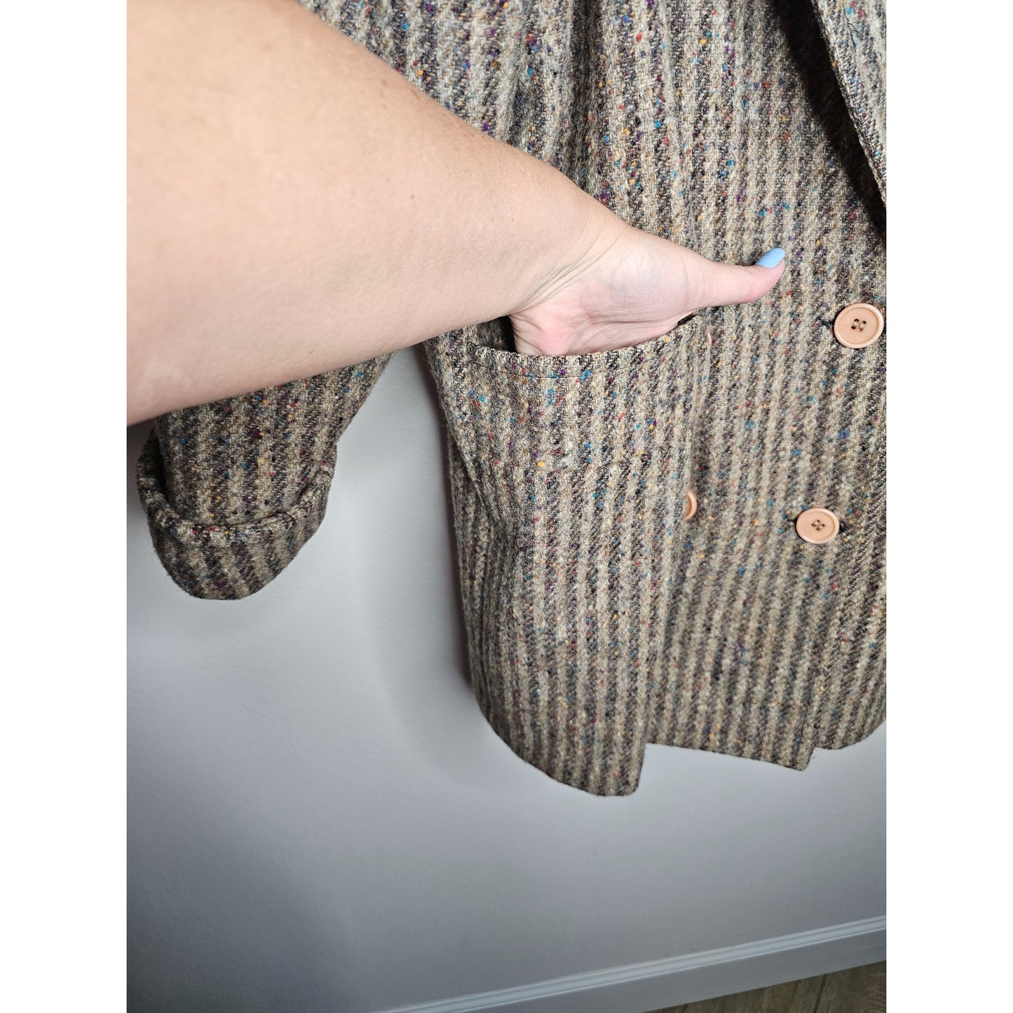 Wool Double Breasted Womans coat with pockets and leather accents size 1X