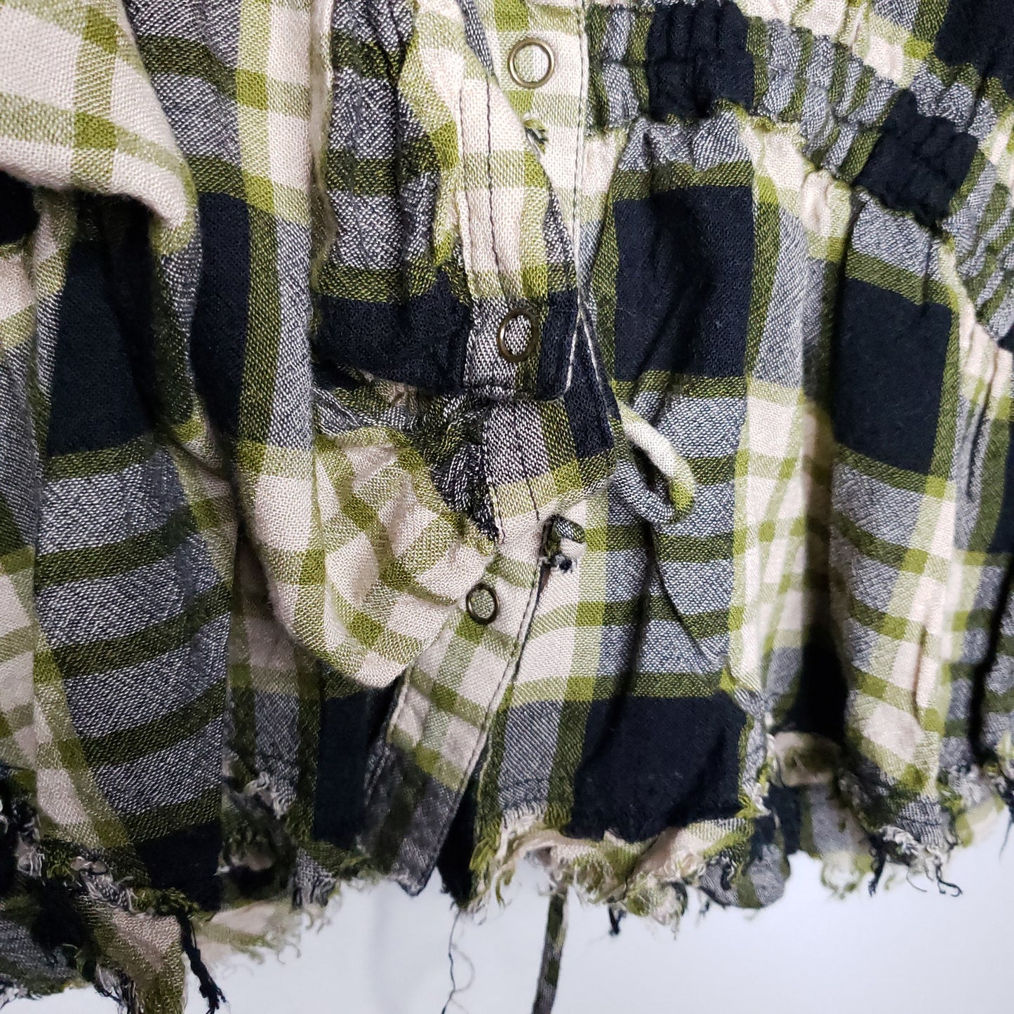 Free People Pacific Dawn Plaid Button Down Black/ Yellow Top size X-small