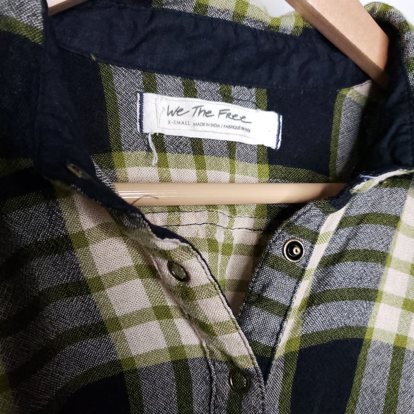 Free People Pacific Dawn Plaid Button Down Black/ Yellow Top size X-small