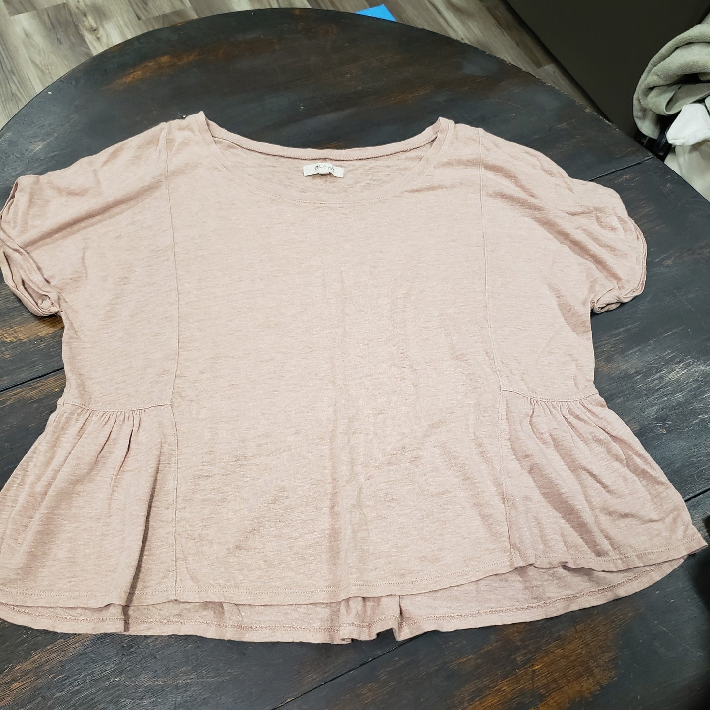 Madewell short sleeve top in rose shade with peplum in size medium