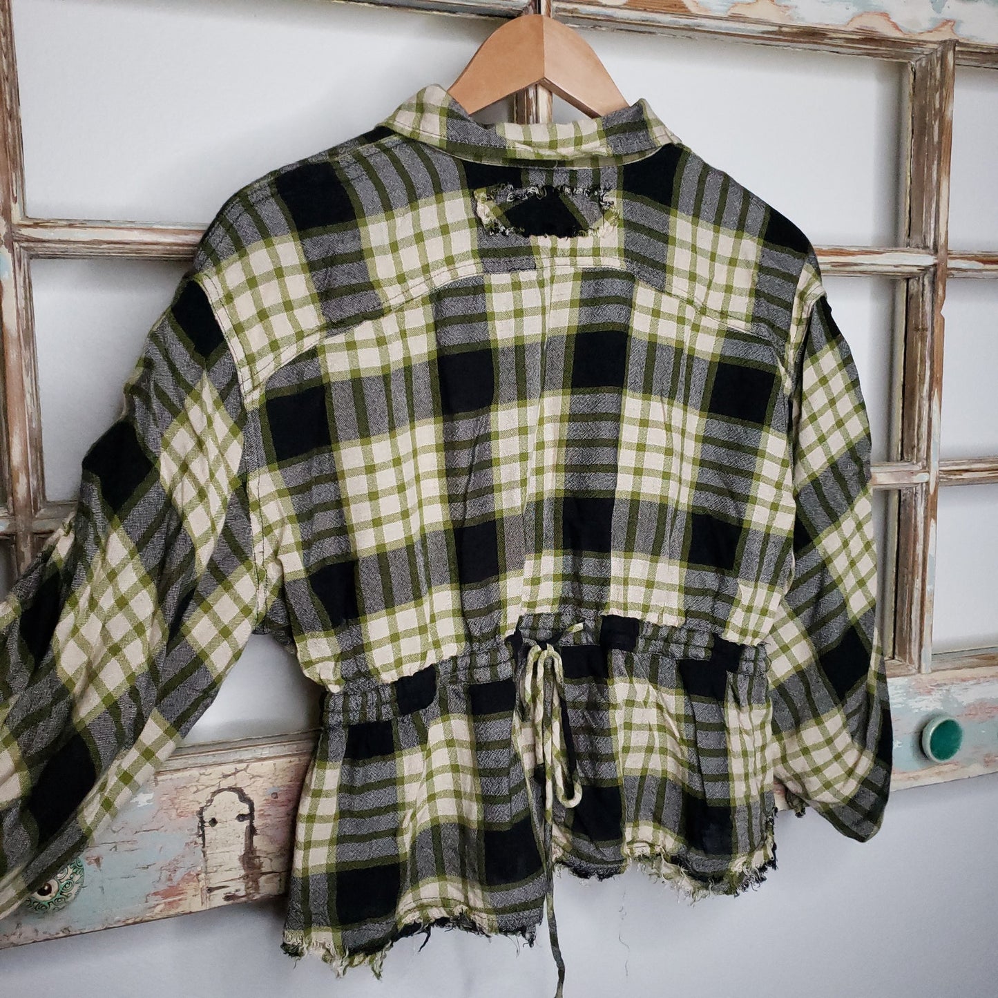 Free People Pacific Dawn Plaid Button Down Black/ Yellow Top size X-small