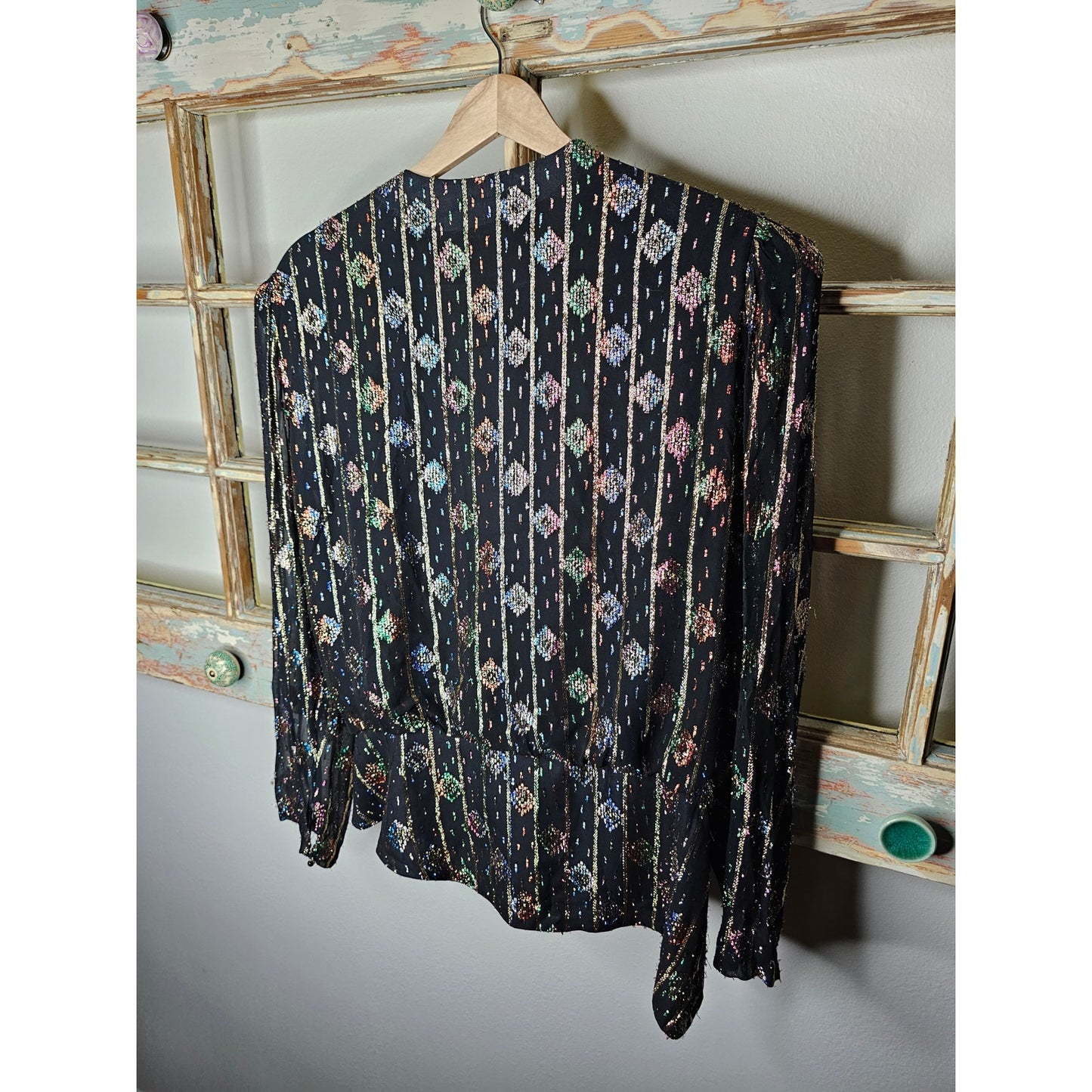 Vintage Lizzy & Johnny Wrap Blouse with Metallic Ladies size 16