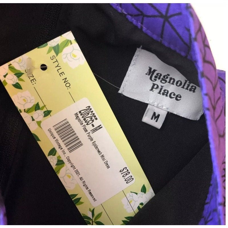 NWT Magnolia Place Purple Black Spiderweb Hallowen Mini Gogo dress size Small