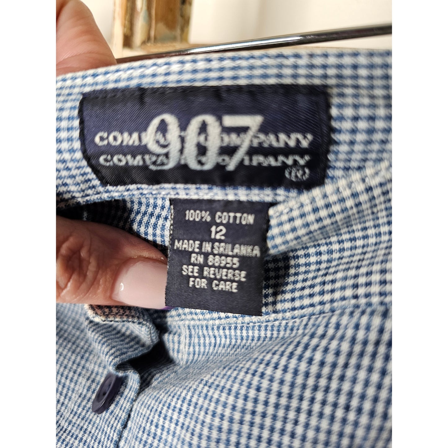 Vintage 907 Company Blue/White Gingham Button Front Denim Skirt Size 12