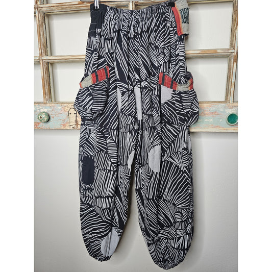 Boho Tribal Black & White Wide Leg Joggers Ladies size Small/ Mediium