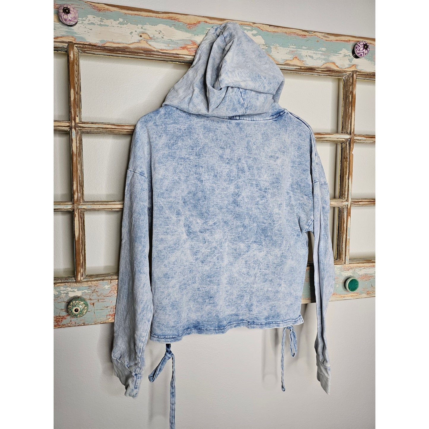 Blank NYC Acid Wash Retro Vibe Hooded Drawstring Sweatshirt Size Medium
