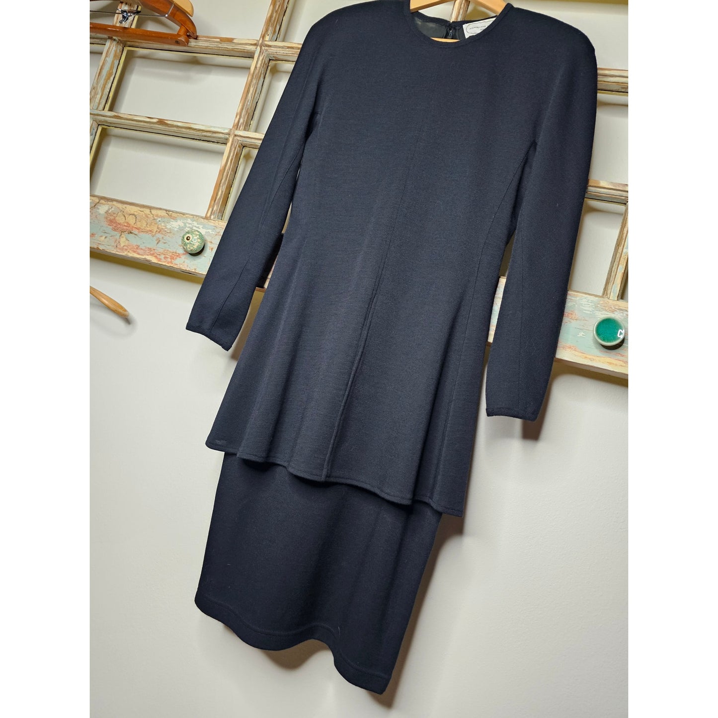 Vintage Adrienne Vittadini Black Wool Dress Ladies size Small