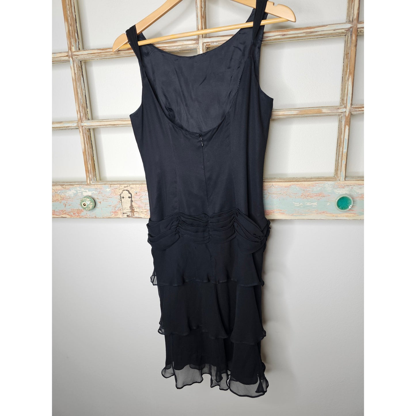 Vintage 100% Silk lined Sleeveless tiered Midi Dress w/ Swag waist size 8