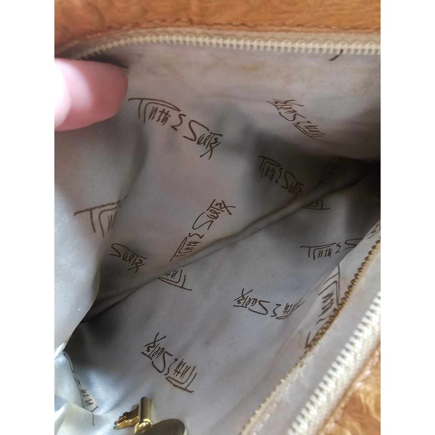 Vintage 80's Ruth Saltz Leather Clutch Ostrich Print