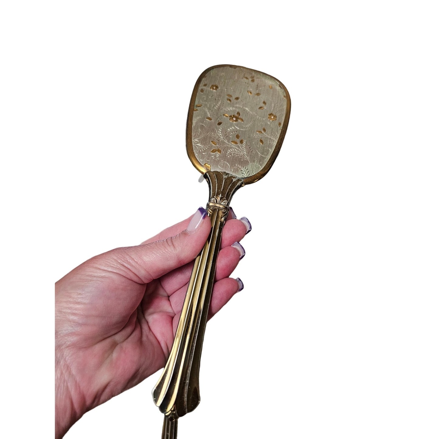Vintage 60's Matching Mirror, Brush & Comb Vanity Set Gold & Silver