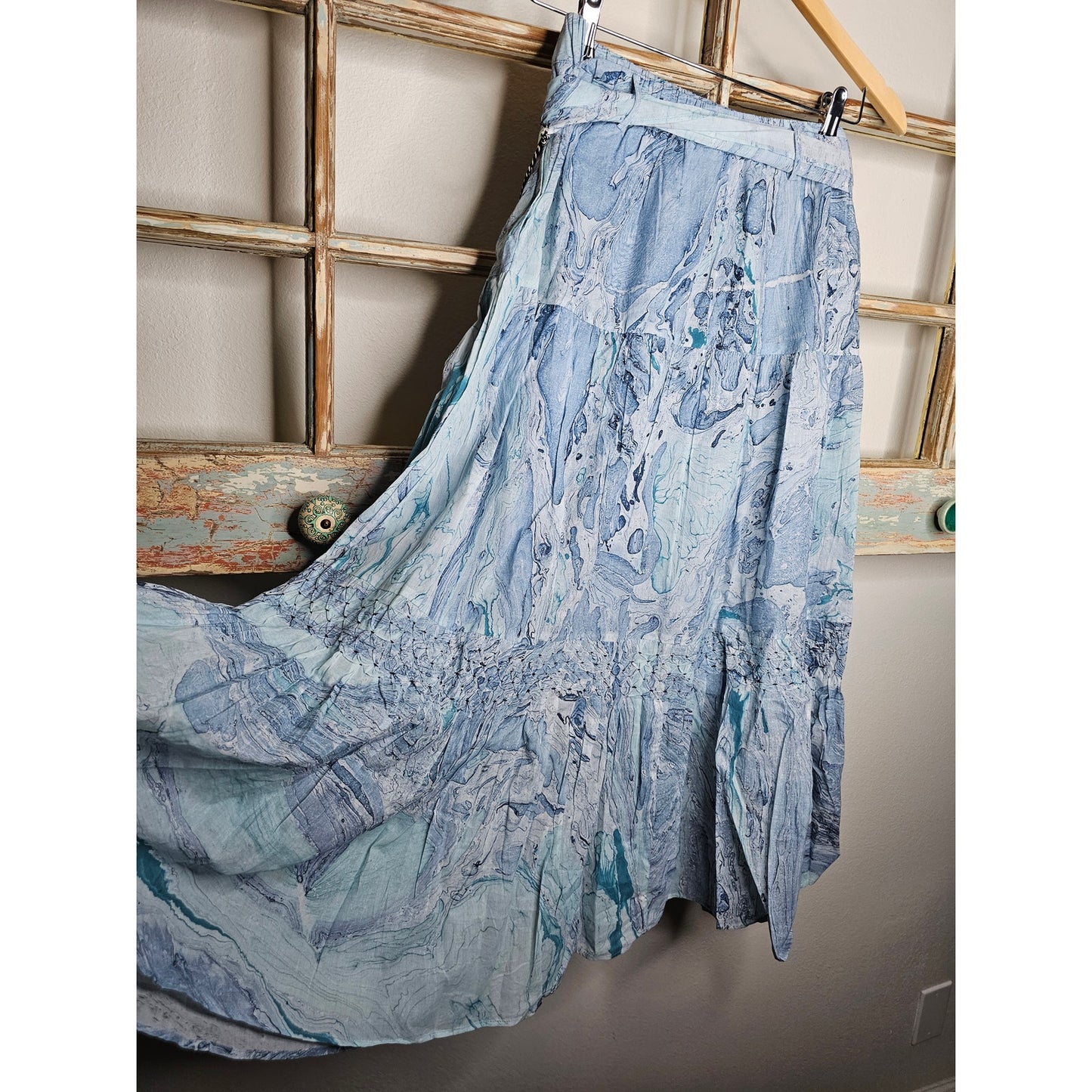NWT St. Roche Selma Skirt Marbled Ocean in Blue Maxi Skirt Size Small