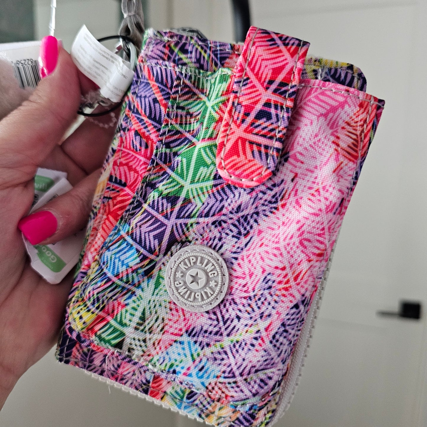 NWT Kipling Wristlet Wallet with Gorilla Keychain Bright Floral Nylon