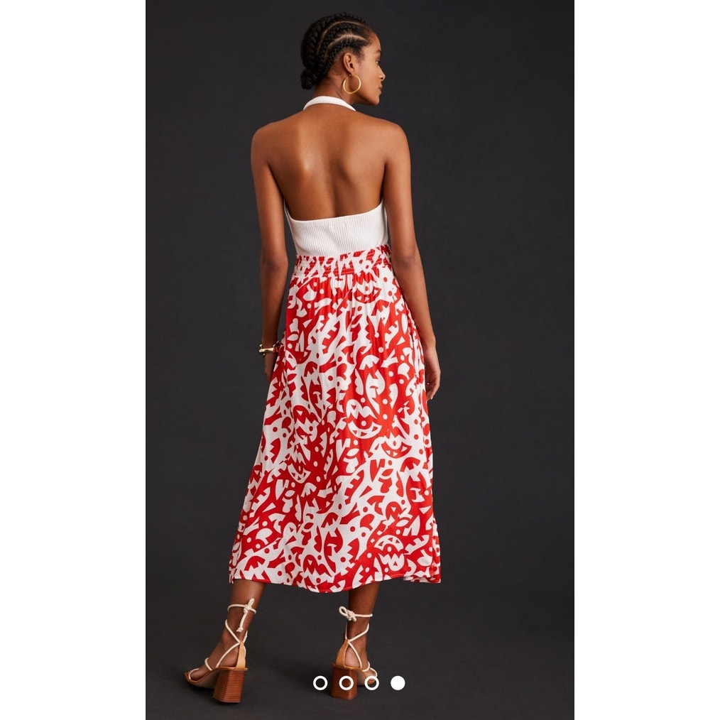 The Odells Red/White Abstract A-Line Midi Skirt Pockets size Small