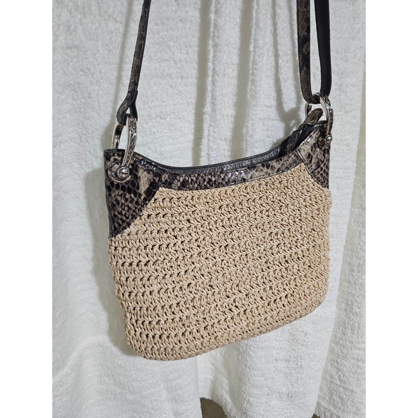 Brighton Leela Straw Crossbody Neutral Bag W/ Adjustable Strap