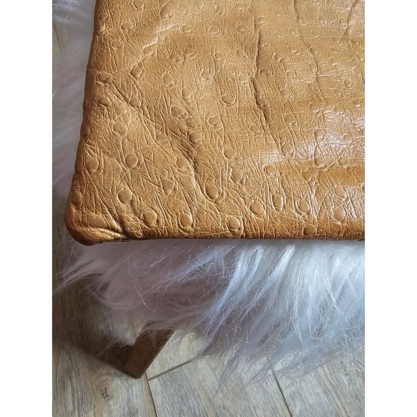 Vintage 80's Ruth Saltz Leather Clutch Ostrich Print