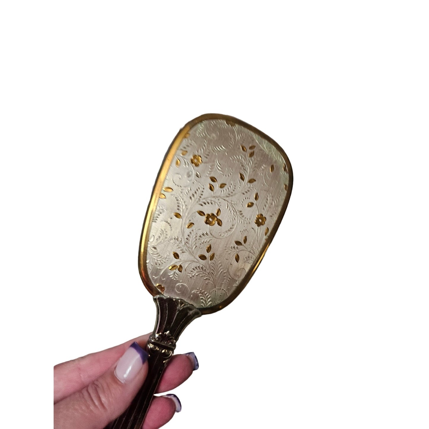 Vintage 60's Matching Mirror, Brush & Comb Vanity Set Gold & Silver