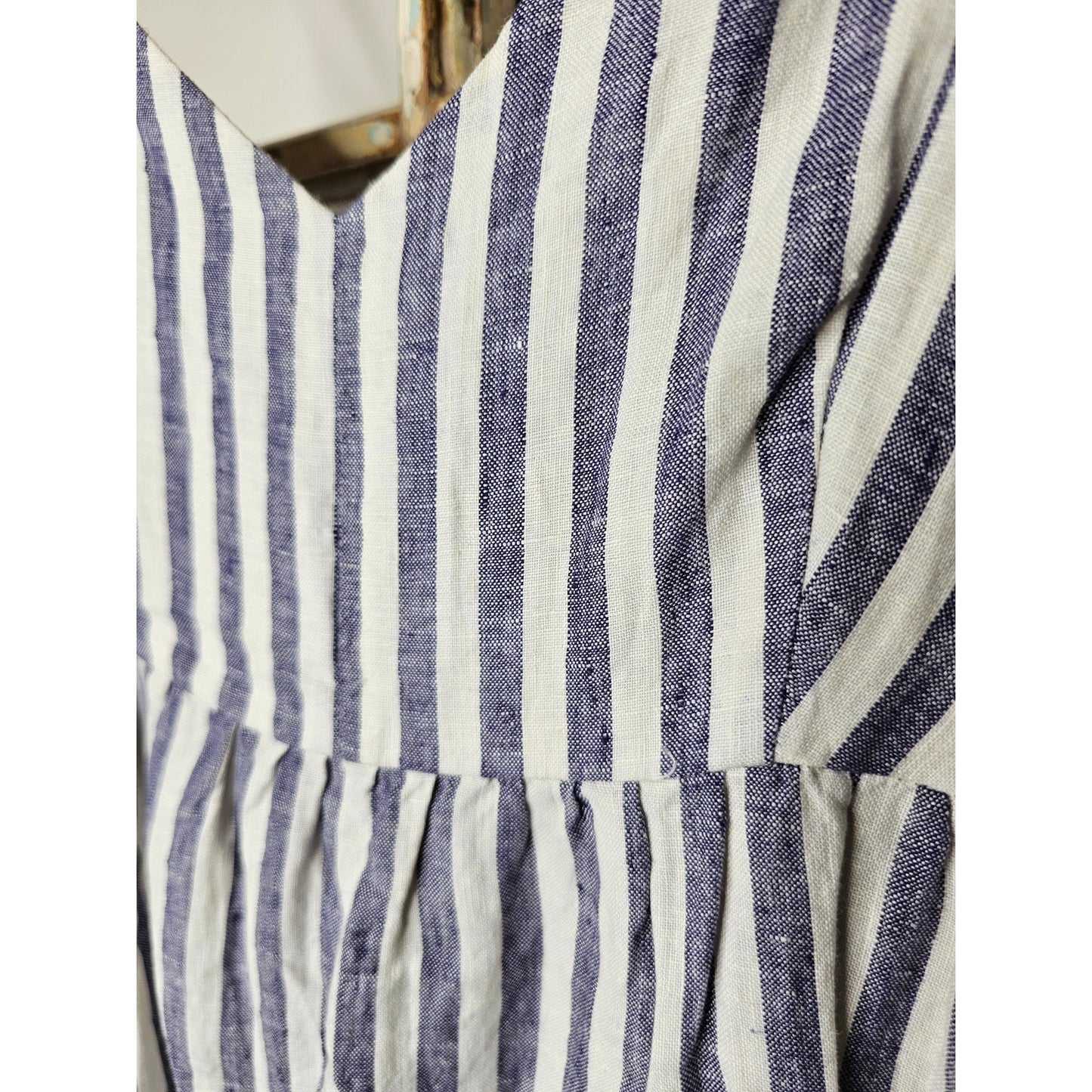 Linen Antibes Blanc Ladies Lined Striped Tiered Midi Dress Ladies Size 6
