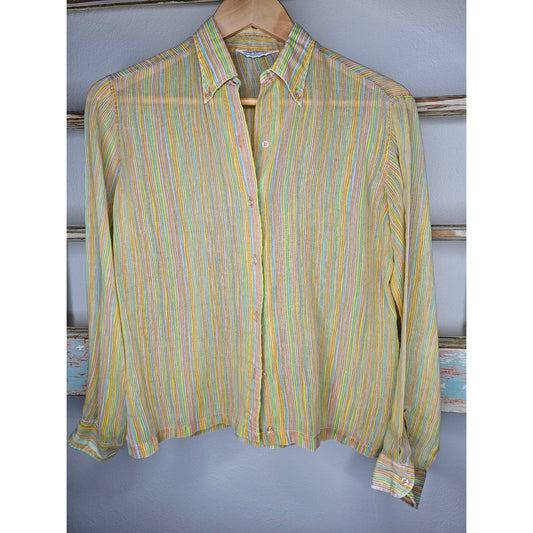 Vintage Ship n' Shore Sheer Striped Button Up Ladies Shirt Size 4