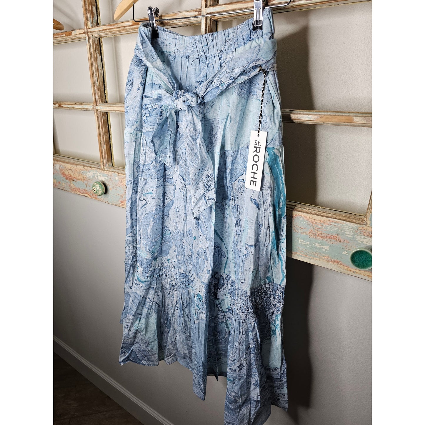 NWT St. Roche Selma Skirt Marbled Ocean in Blue Maxi Skirt Size Small