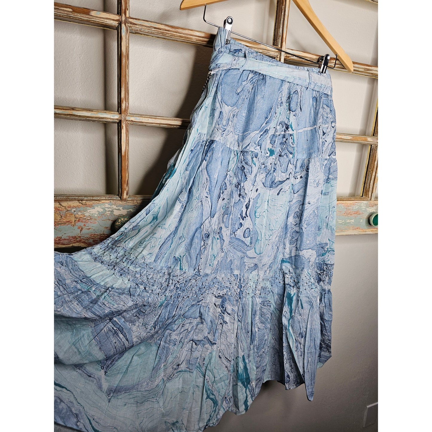 NWT St. Roche Selma Skirt Marbled Ocean in Blue Maxi Skirt Size Small
