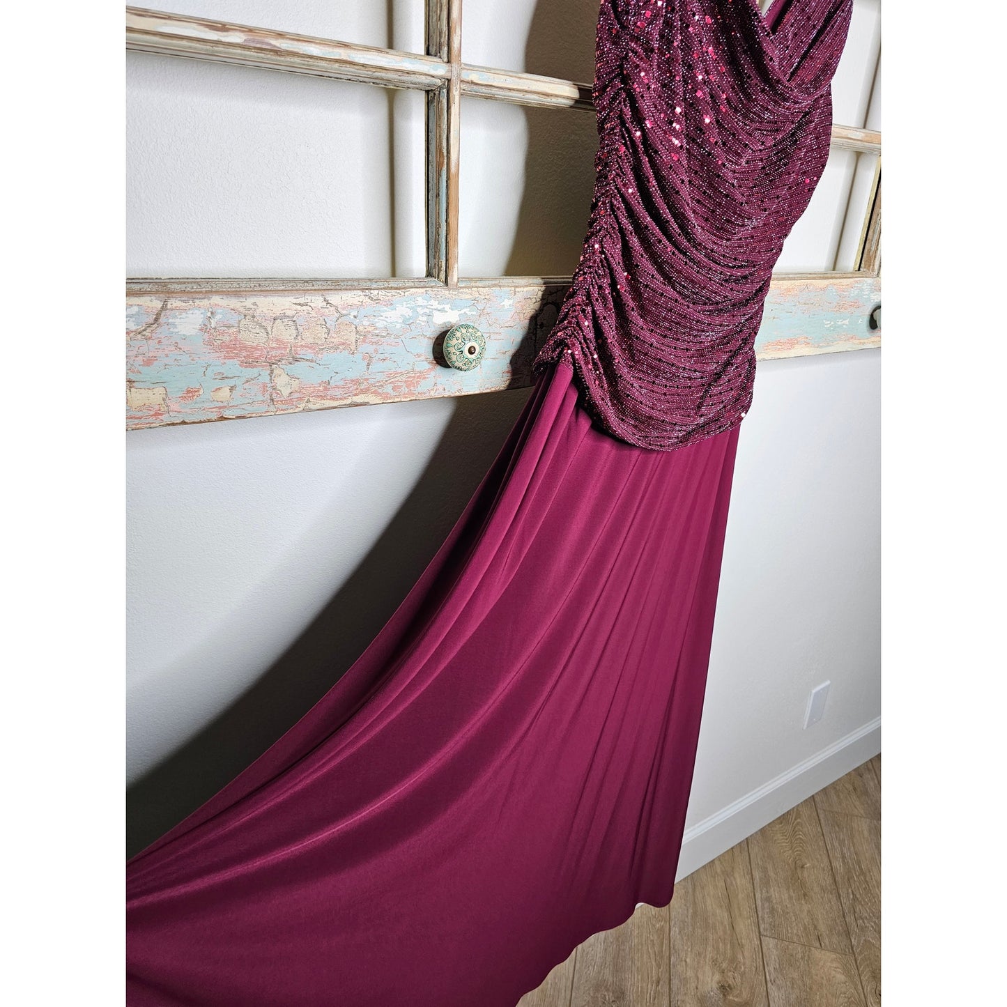 R & M Richards Long Evening Gown Dress W/ Glitter knit Bodice Ladies size 12