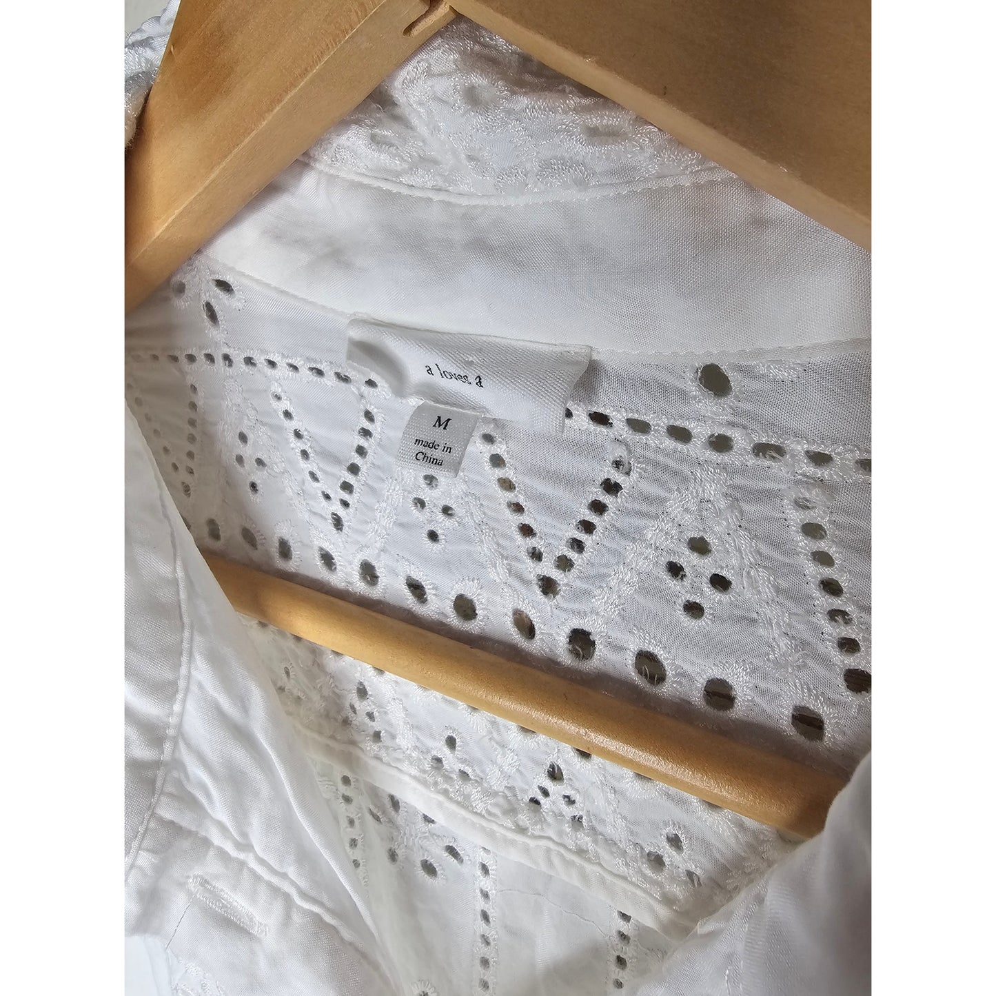 A Loves A Eyelet Lined White Button Up Top Ladies size Medium